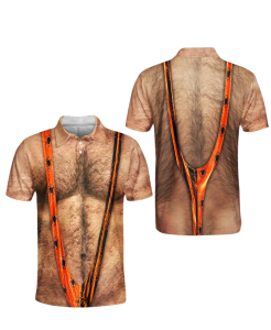Premium Halloween Hairy Chest Polo Shirt | Funny 3D Suspenders Graphic Polo 2 Halloween Hairy Chest Polo Shirt