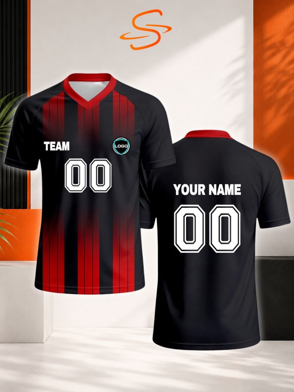 Black Red Gradient Stripe Soccer Jersey