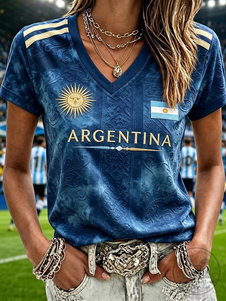 Argentina National Football Team Blue V-Neck Short Sleeve T-Shirt 22 Argentina National Football Team Blue V-Neck Short Sleeve T-Shirt