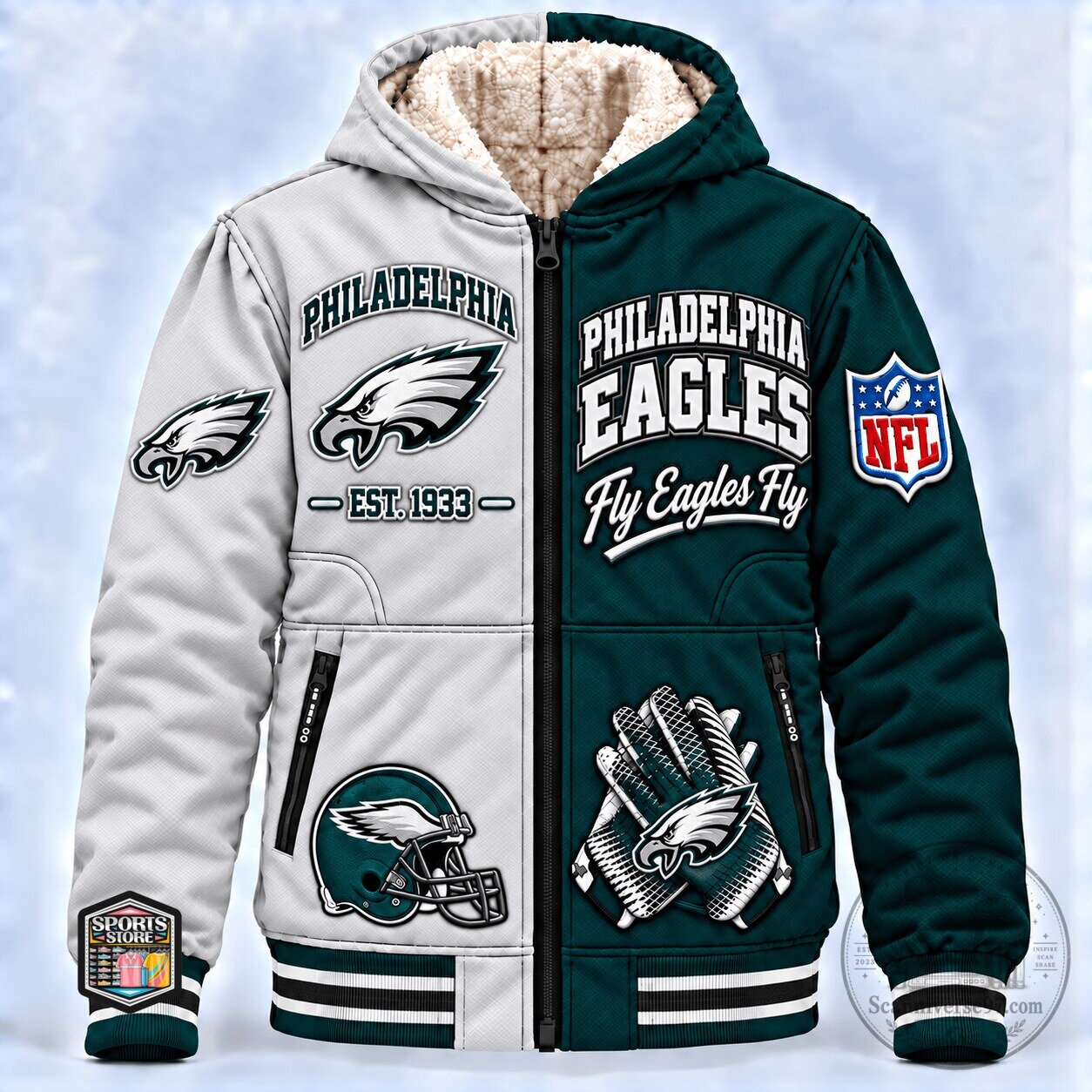 Philadelphia Eagles National Football League Team Logo Sherpa Lined Jacket