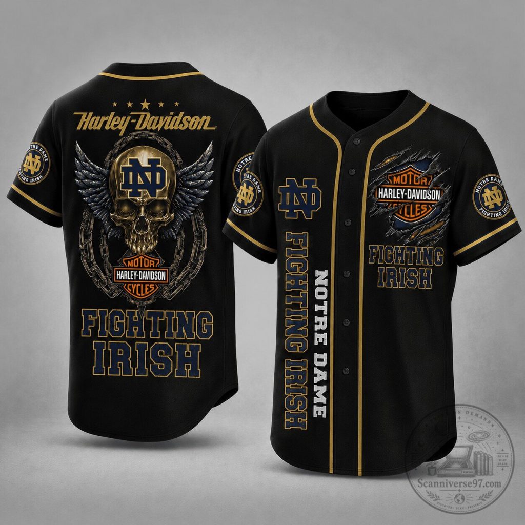 Harley Davidson Notre Dame Fighting Irish Baseball Jersey Shirt 4 Harley Davidson Notre Dame Fighting Irish Baseball Jersey Shirt