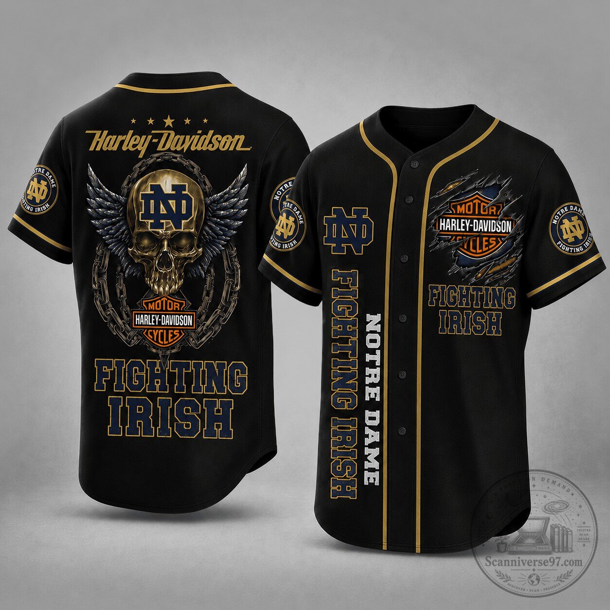 Harley Davidson Notre Dame Fighting Irish Baseball Jersey Shirt