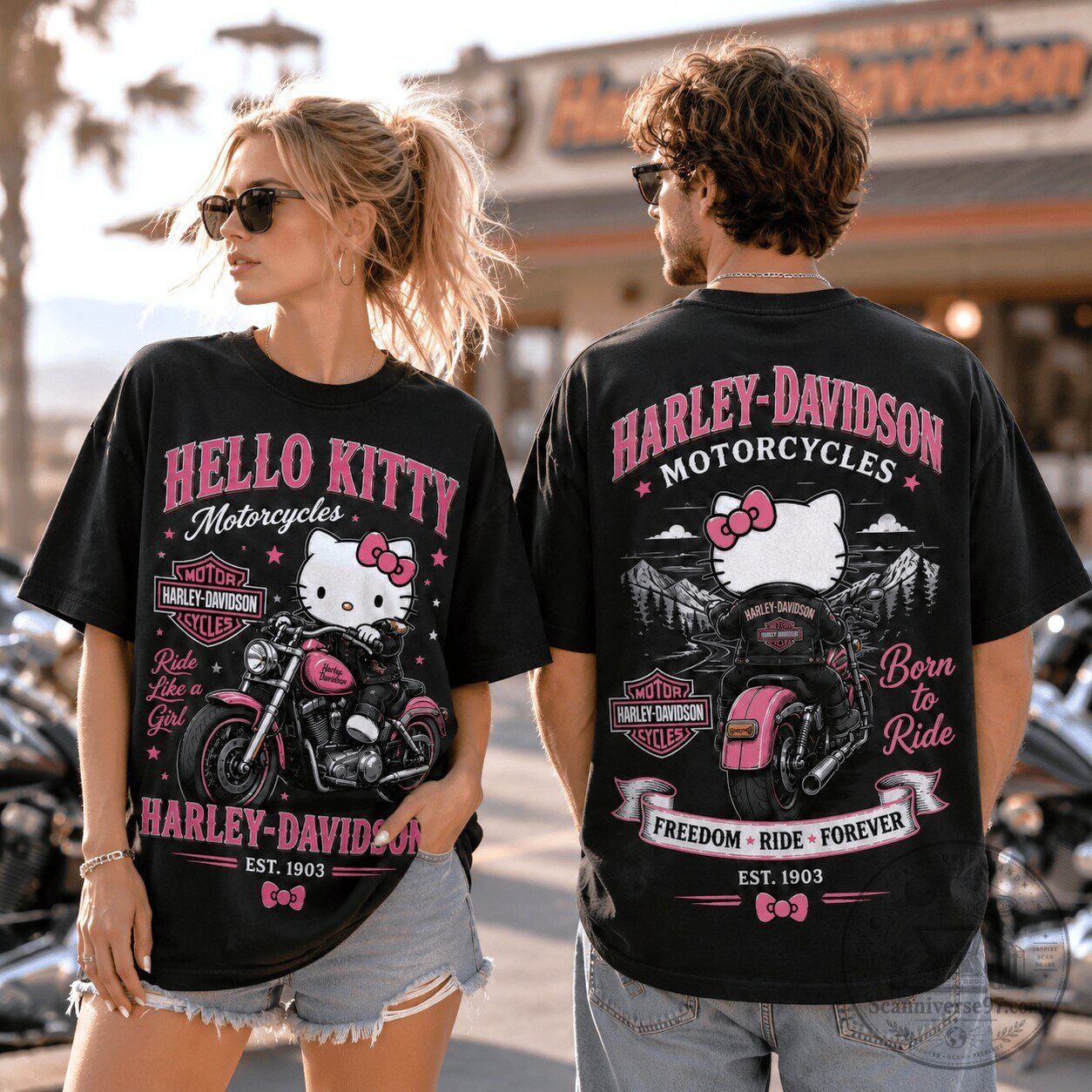 Hello Kitty Harley Davidson Shirt, Born to Ride Motorcycle Women's T-Shirt