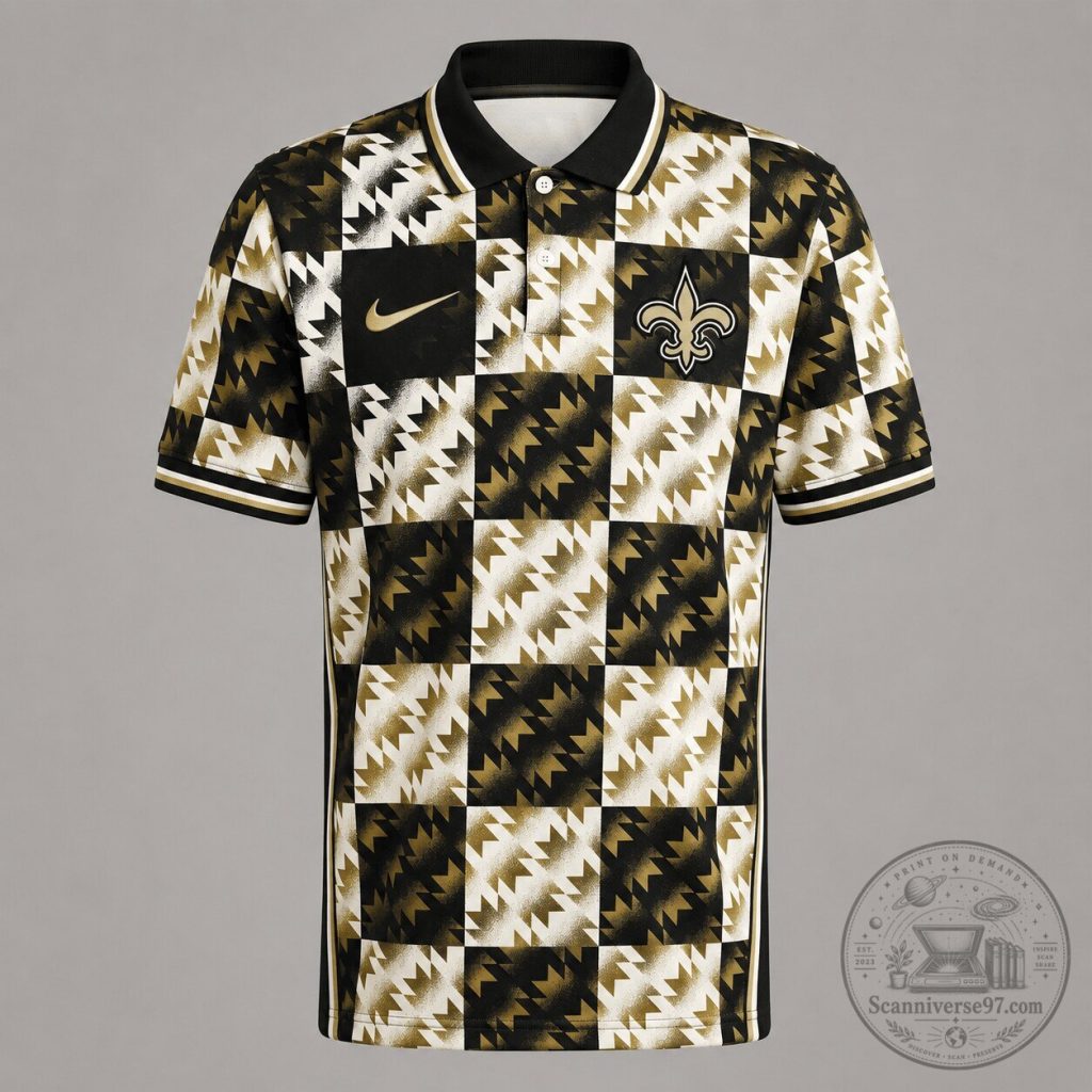 New Orleans Saints Geometric Pattern Polo Shirt for Men New Orleans Saints Geometric Pattern Polo Shirt for Men