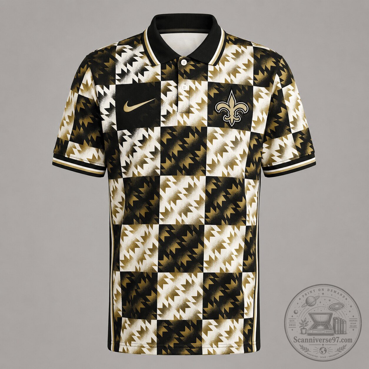 New Orleans Saints Geometric Pattern Polo Shirt for Men