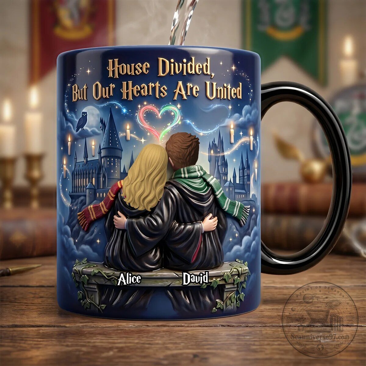 Harry Potter House Divided Magic Mug, Personalized Couple Gift for Wizard Fans