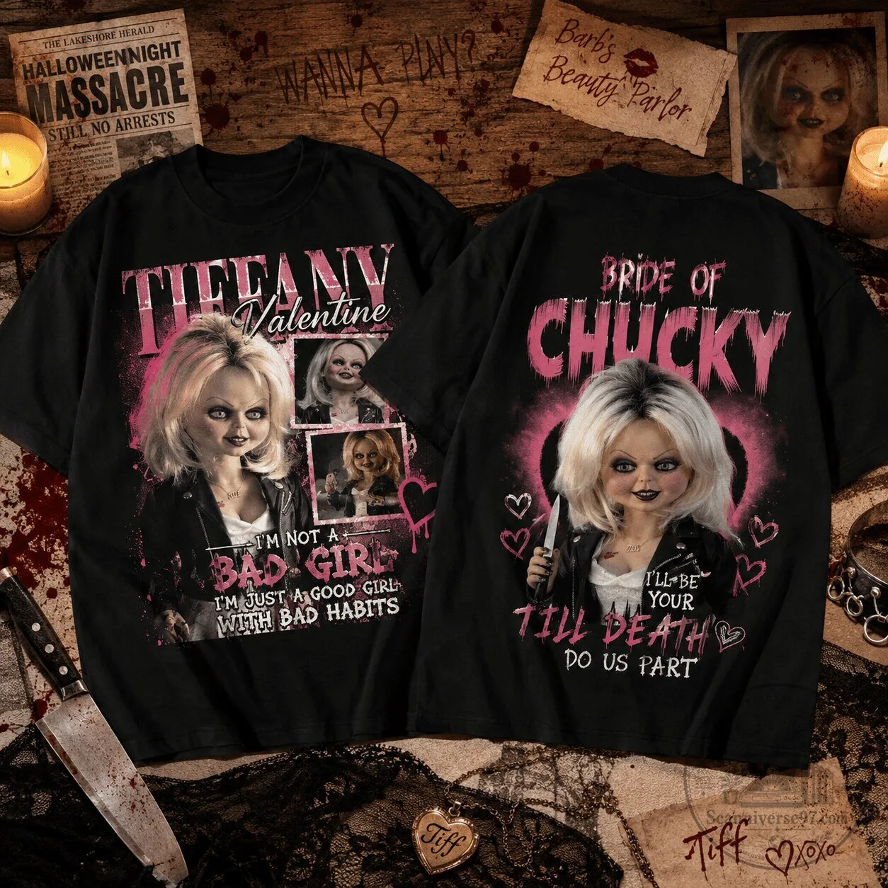 Halloween Graphic Tee Tiffany Valentine Bride of Chucky Horror Movie T-Shirt