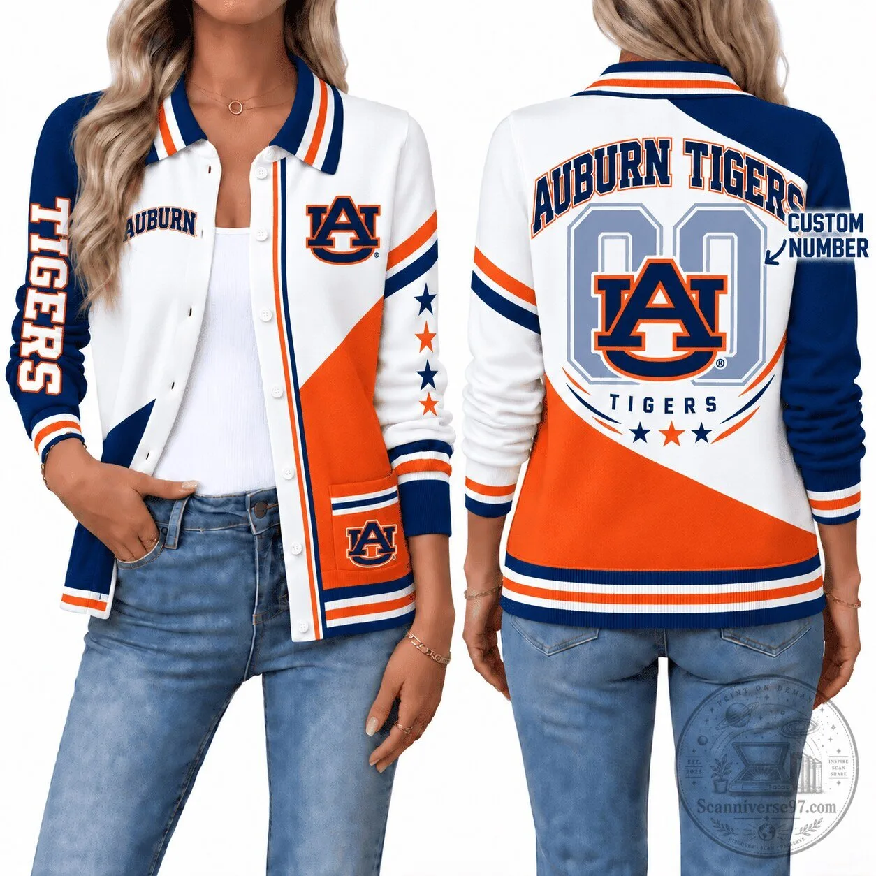Auburn Tigers Custom Number Women's Varsity Cardigan Jacket