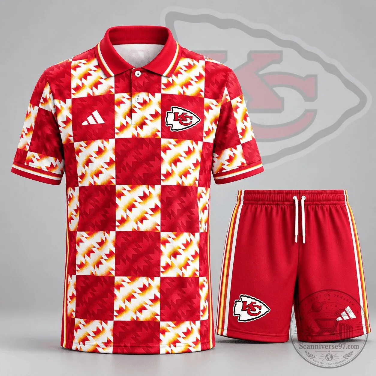 Kansas City Chiefs Red and White Patterned Polo Shirt