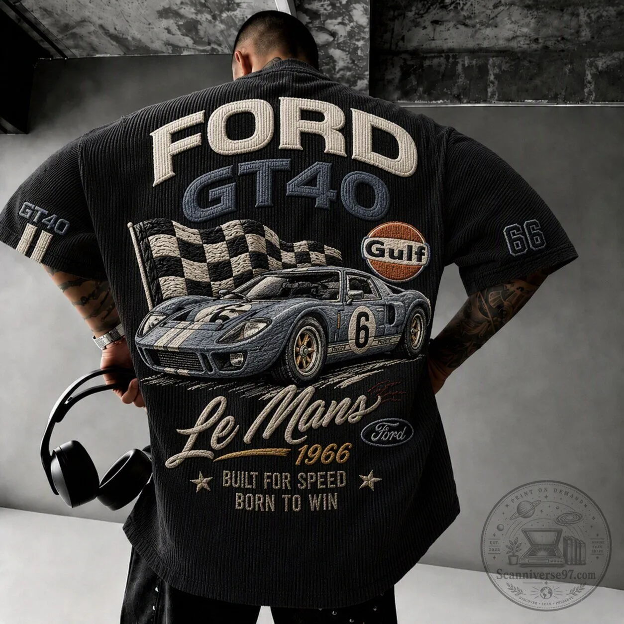Ford GT40 Le Mans 1966 Racing Car Graphic Print Oversized Casual T-Shirt