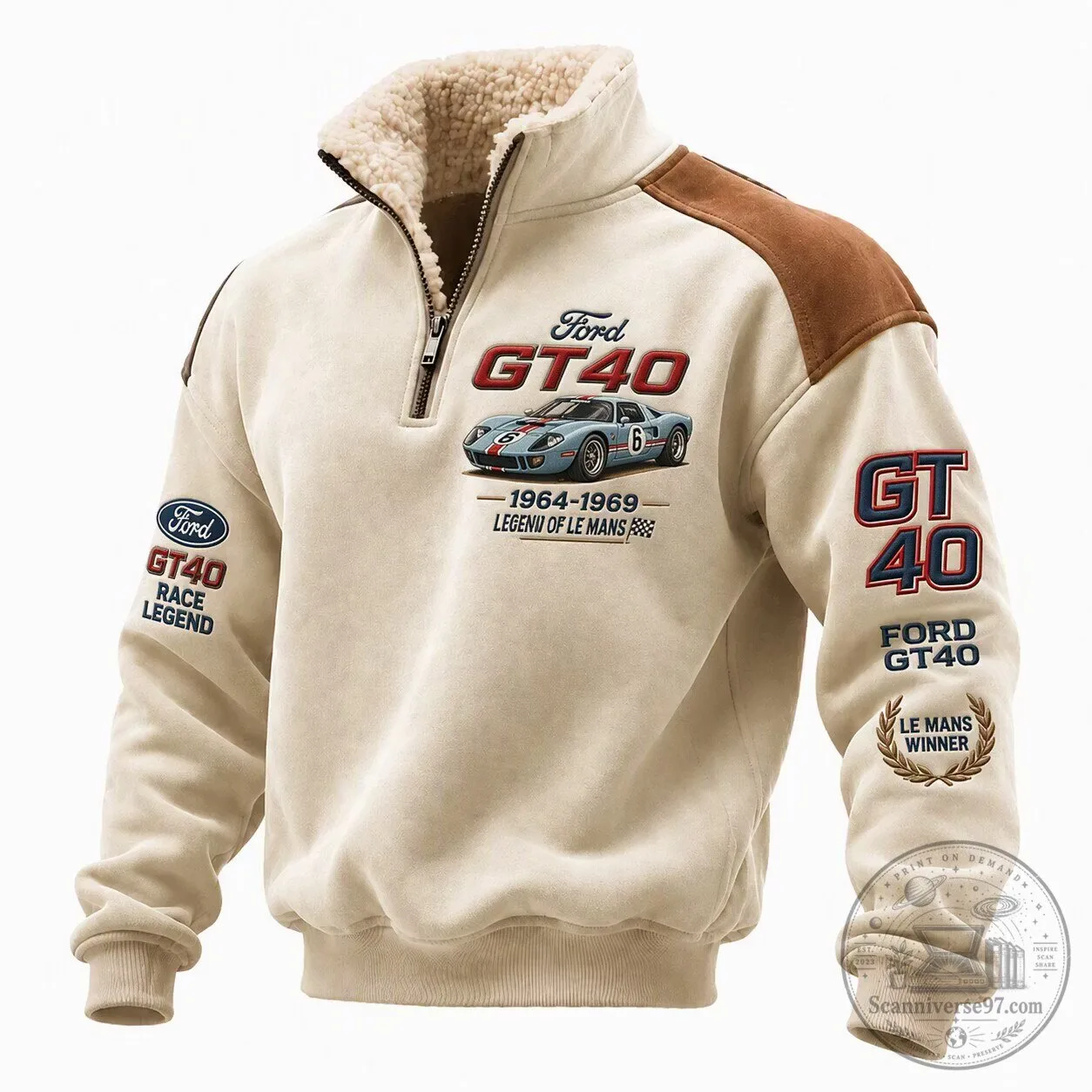 Ford GT40 Le Mans Winner Race Legend Quarter-Zip Pullover Sherpa Lined Sweatshirt