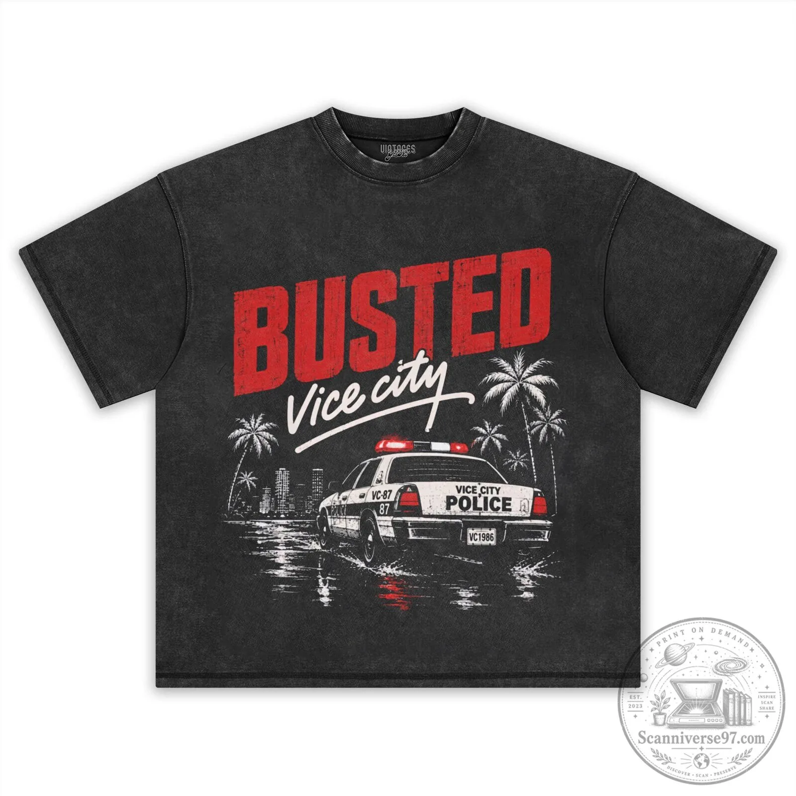 GTA 6 Busted Vice City Police Car Graphic Black T-Shirt 7 GTA 6 Busted Vice City Police Car Graphic Black T-Shirt