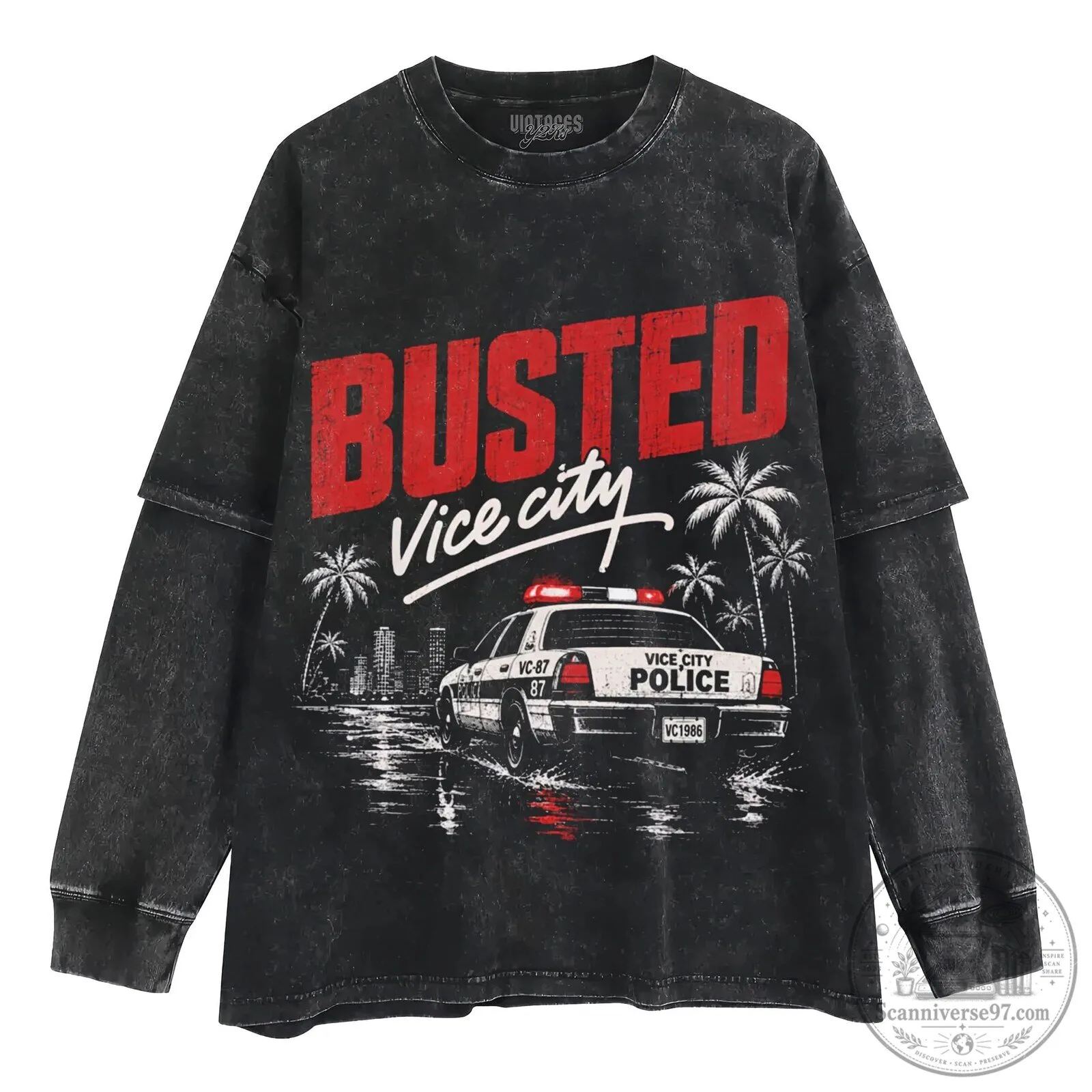 GTA 6 Busted Vice City Police Car Graphic Black T-Shirt 8 GTA 6 Busted Vice City Police Car Graphic Black T-Shirt