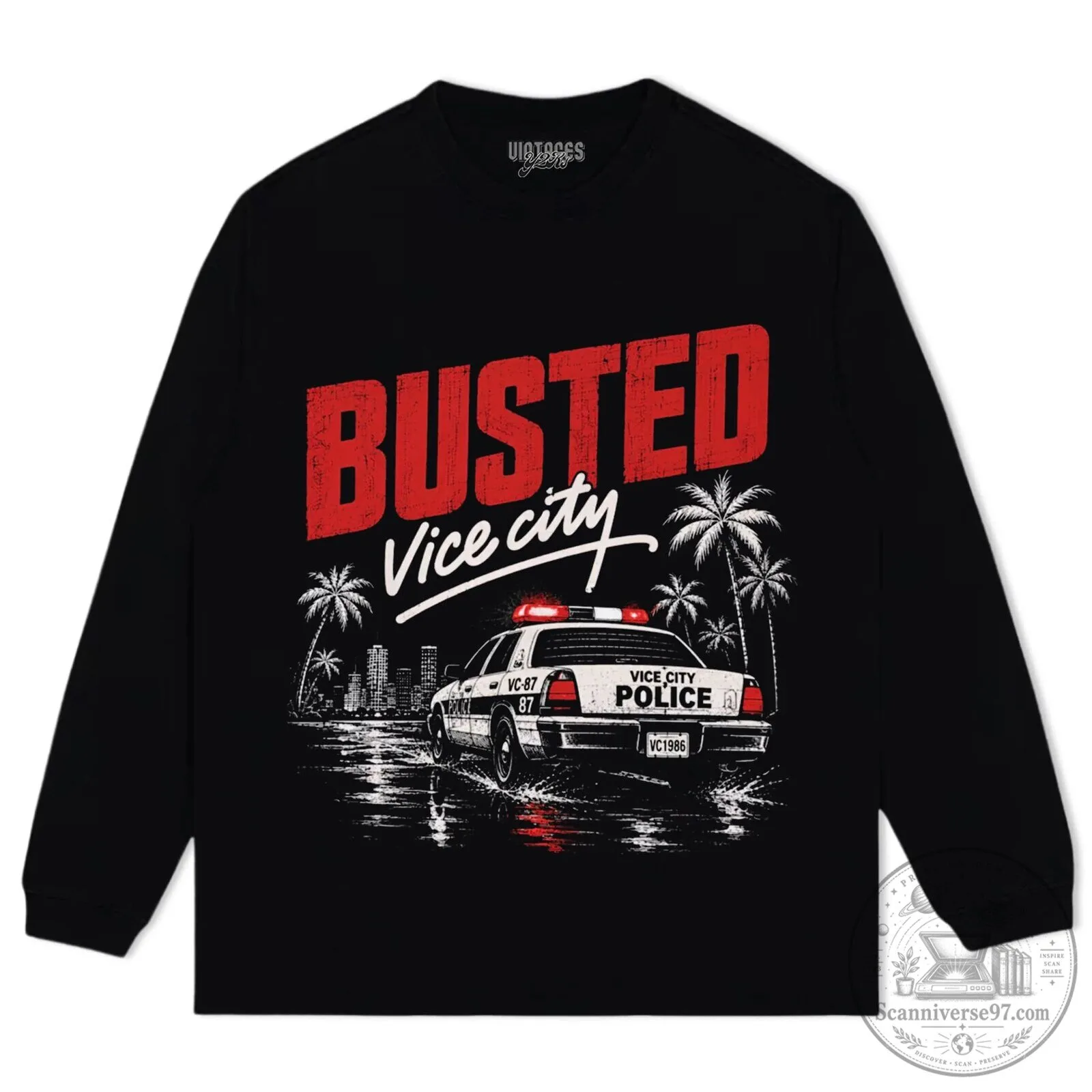 GTA 6 Busted Vice City Police Car Graphic Black T-Shirt 9 GTA 6 Busted Vice City Police Car Graphic Black T-Shirt