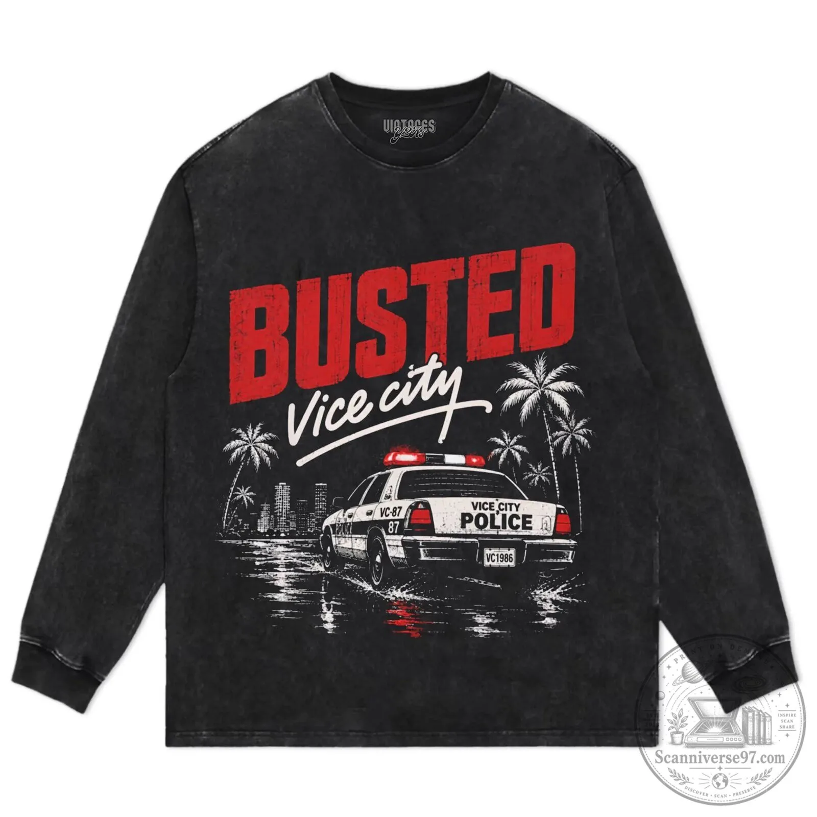 GTA 6 Busted Vice City Police Car Graphic Black T-Shirt 10 GTA 6 Busted Vice City Police Car Graphic Black T-Shirt