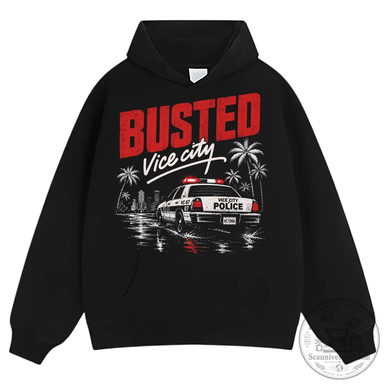 GTA 6 Busted Vice City Police Car Graphic Black T-Shirt 11 GTA 6 Busted Vice City Police Car Graphic Black T-Shirt