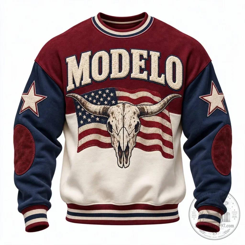 Modelo Beer Longhorn Skull American Flag Western Style Sweatshirt Modelo Beer Longhorn Skull American Flag Western Style Sweatshirt