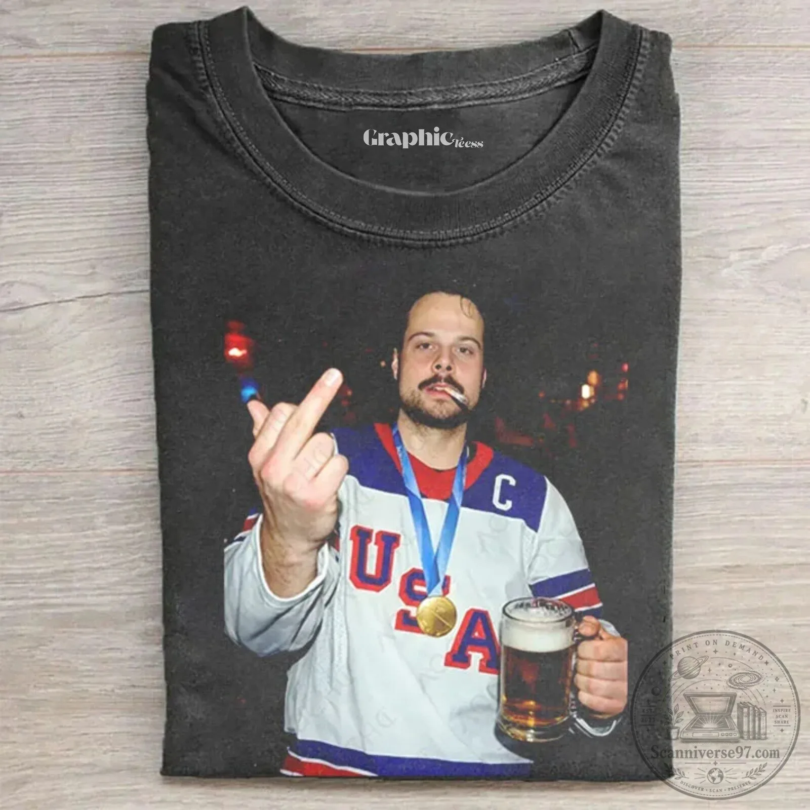 Champion Graphic T-Shirt featuring Connor Hellebuyck, Hockey Player