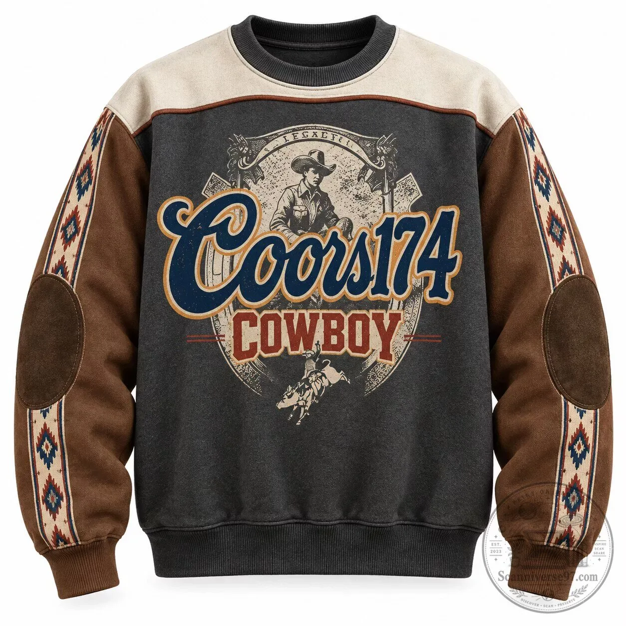 Coors Cowboy Western Style Crewneck Long Sleeve Sweatshirt with Elbow Patches