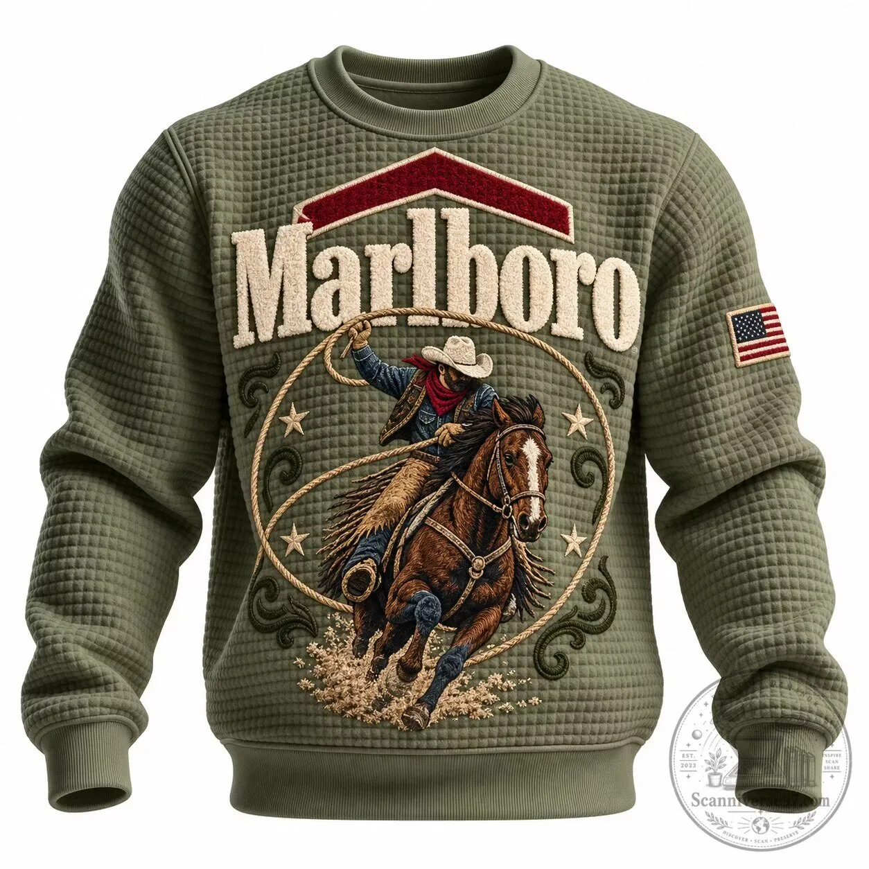 Marlboro Cowboy Rodeo Horse Riding Western Style Quilted Sweatshirt