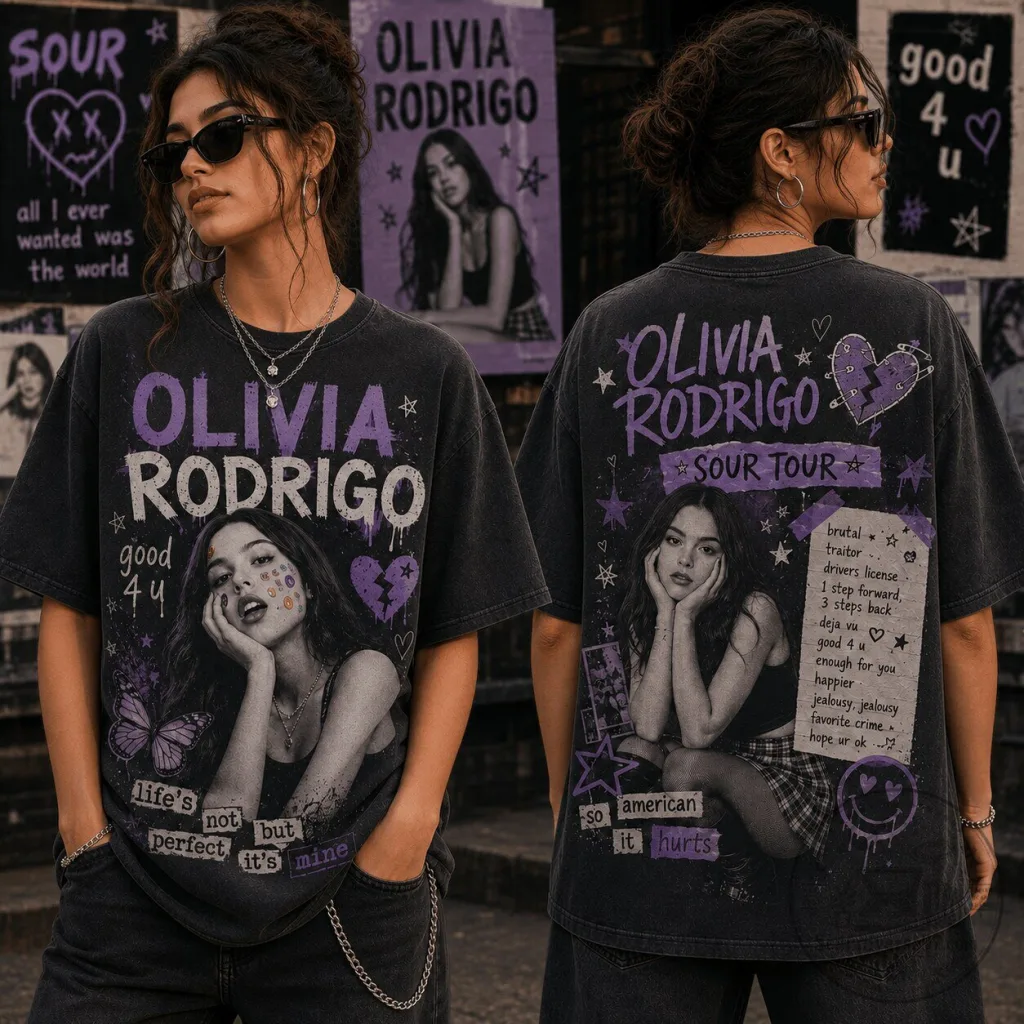 Olivia Rodrigo SOUR Tour Graphic T-Shirt for Women, Vintage Style Concert Tee Olivia Rodrigo SOUR Tour Graphic T-Shirt for Women, Vintage Style Concert Tee