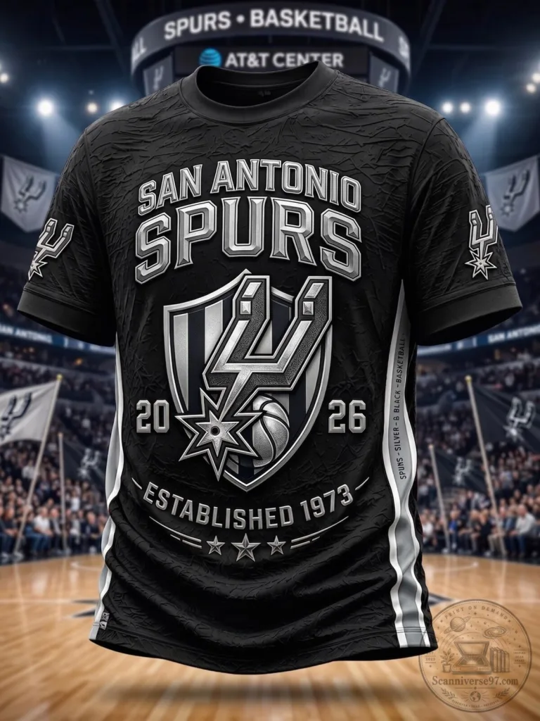 San Antonio Spurs Basketball Black Silver Established 1973 T-Shirt 30 San Antonio Spurs Basketball Black Silver Established 1973 T-Shirt