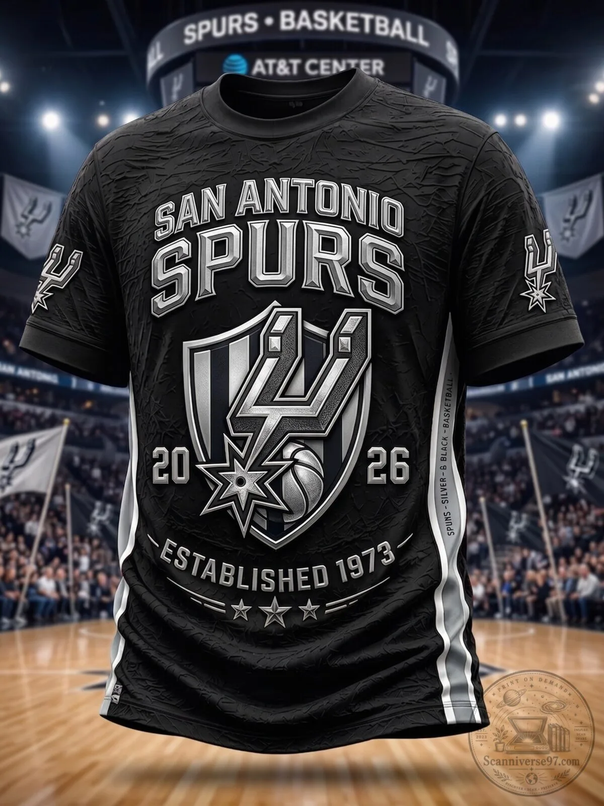 San Antonio Spurs Basketball Black Silver Established 1973 T-Shirt