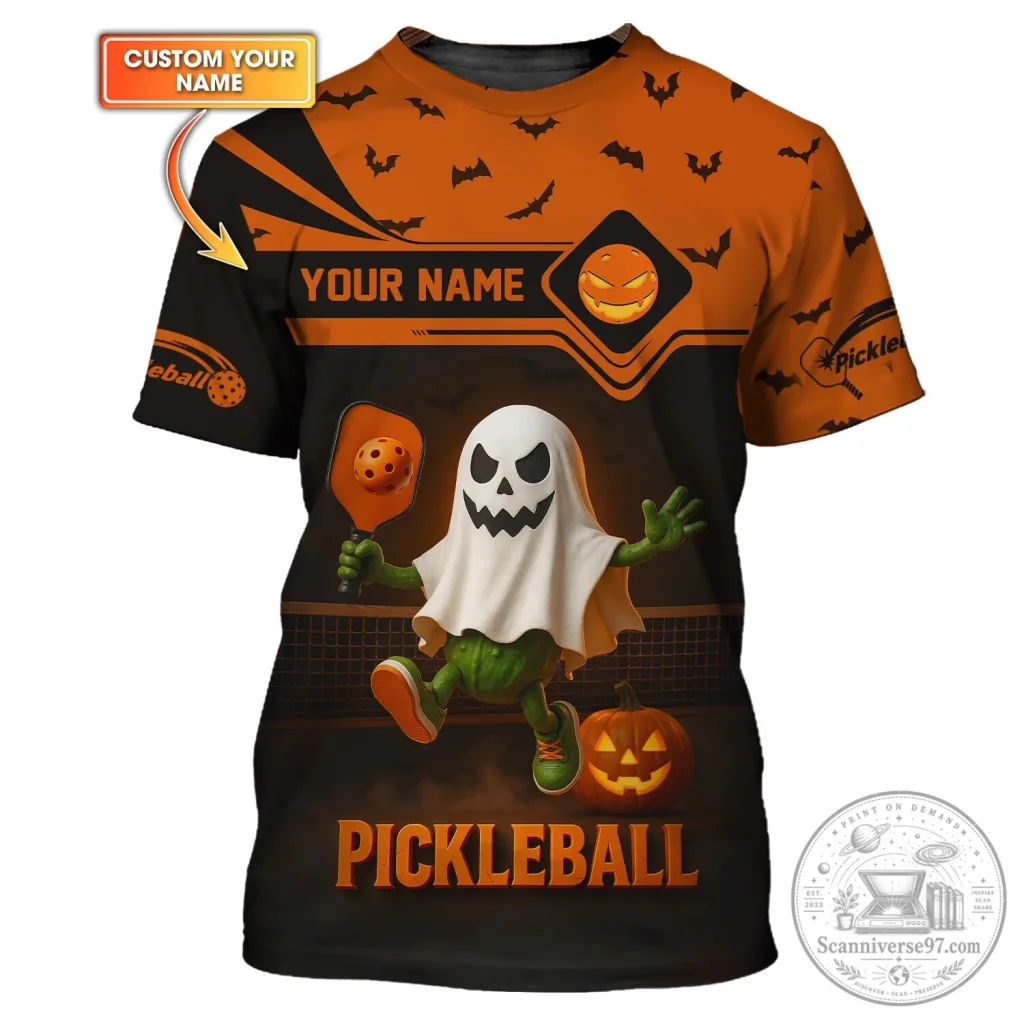 Funny Halloween Pickleball Shirt with Ghost and Pumpkin Design 26 Funny Halloween Pickleball Shirt with Ghost and Pumpkin Design