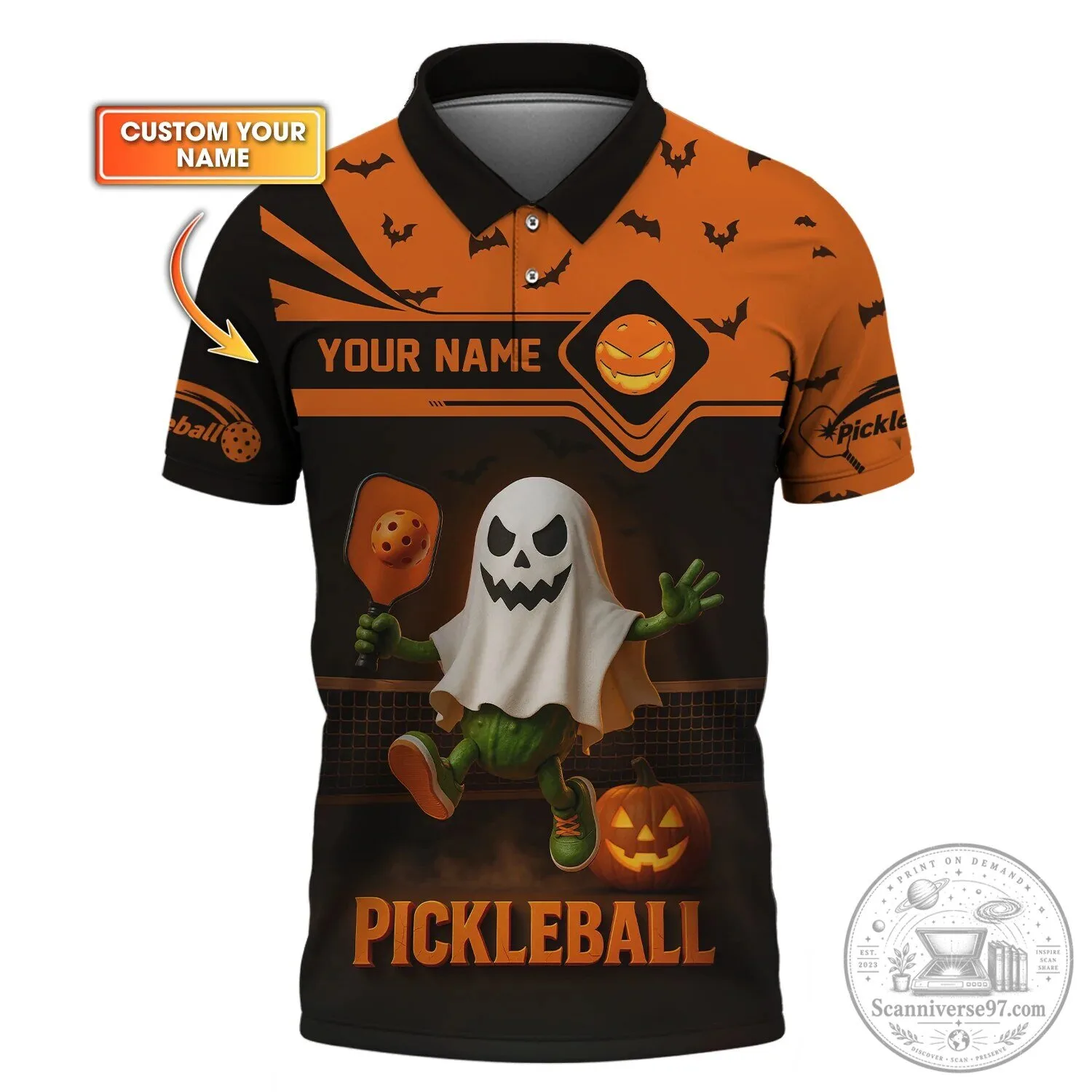 Funny Halloween Pickleball Shirt with Ghost and Pumpkin Design 7 Funny Halloween Pickleball Shirt with Ghost and Pumpkin Design