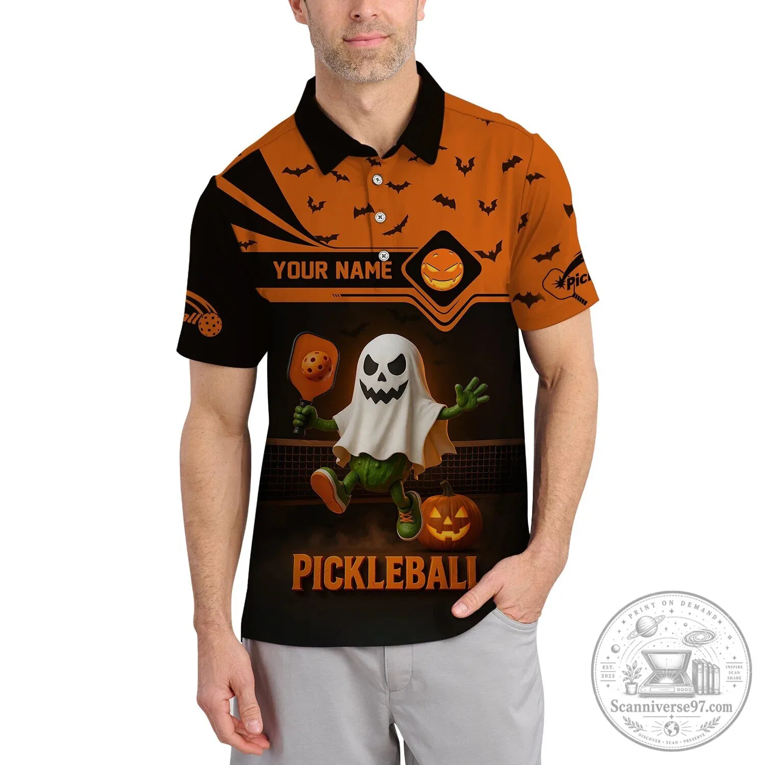 Funny Halloween Pickleball Shirt with Ghost and Pumpkin Design 8 Funny Halloween Pickleball Shirt with Ghost and Pumpkin Design