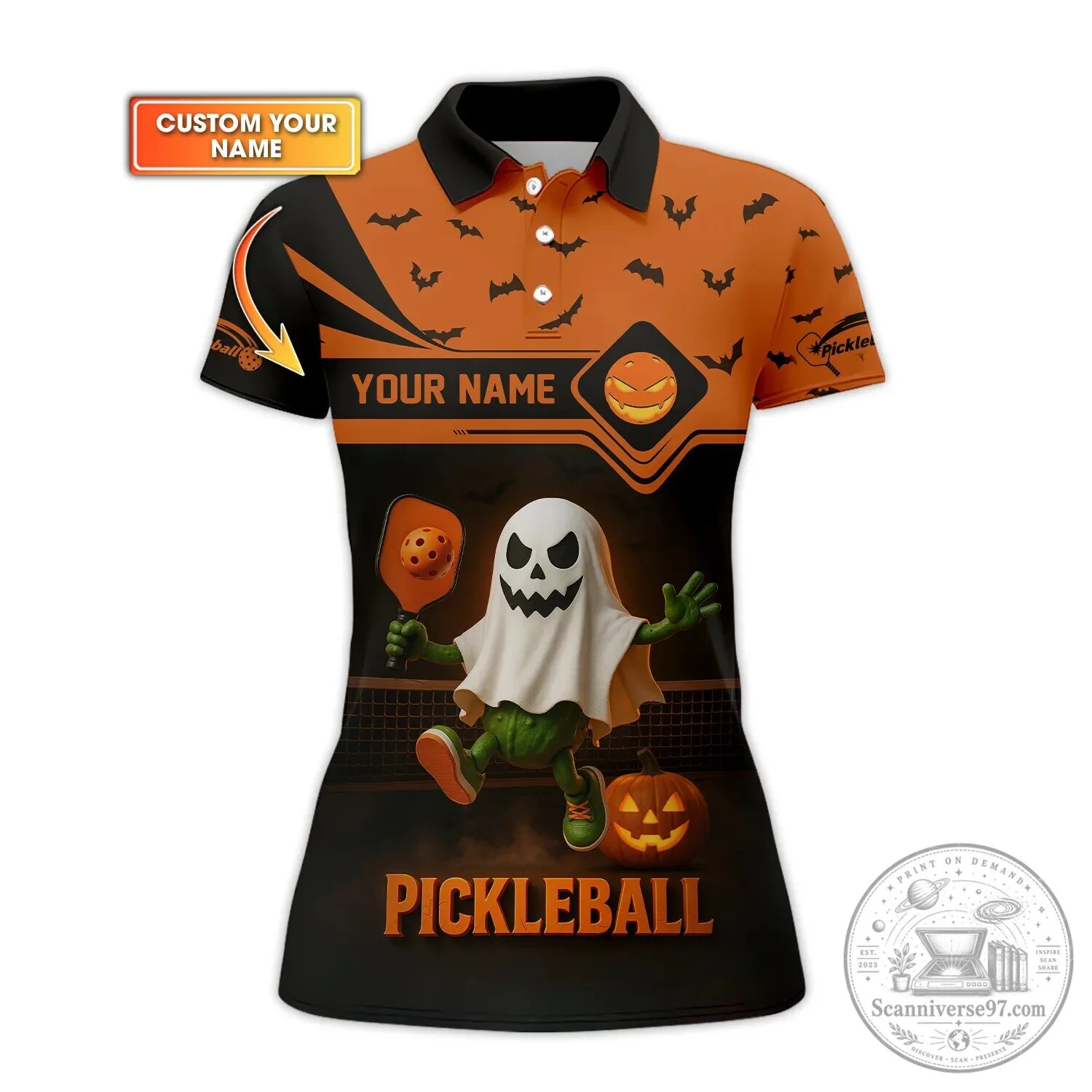 Funny Halloween Pickleball Shirt with Ghost and Pumpkin Design 11 Funny Halloween Pickleball Shirt with Ghost and Pumpkin Design