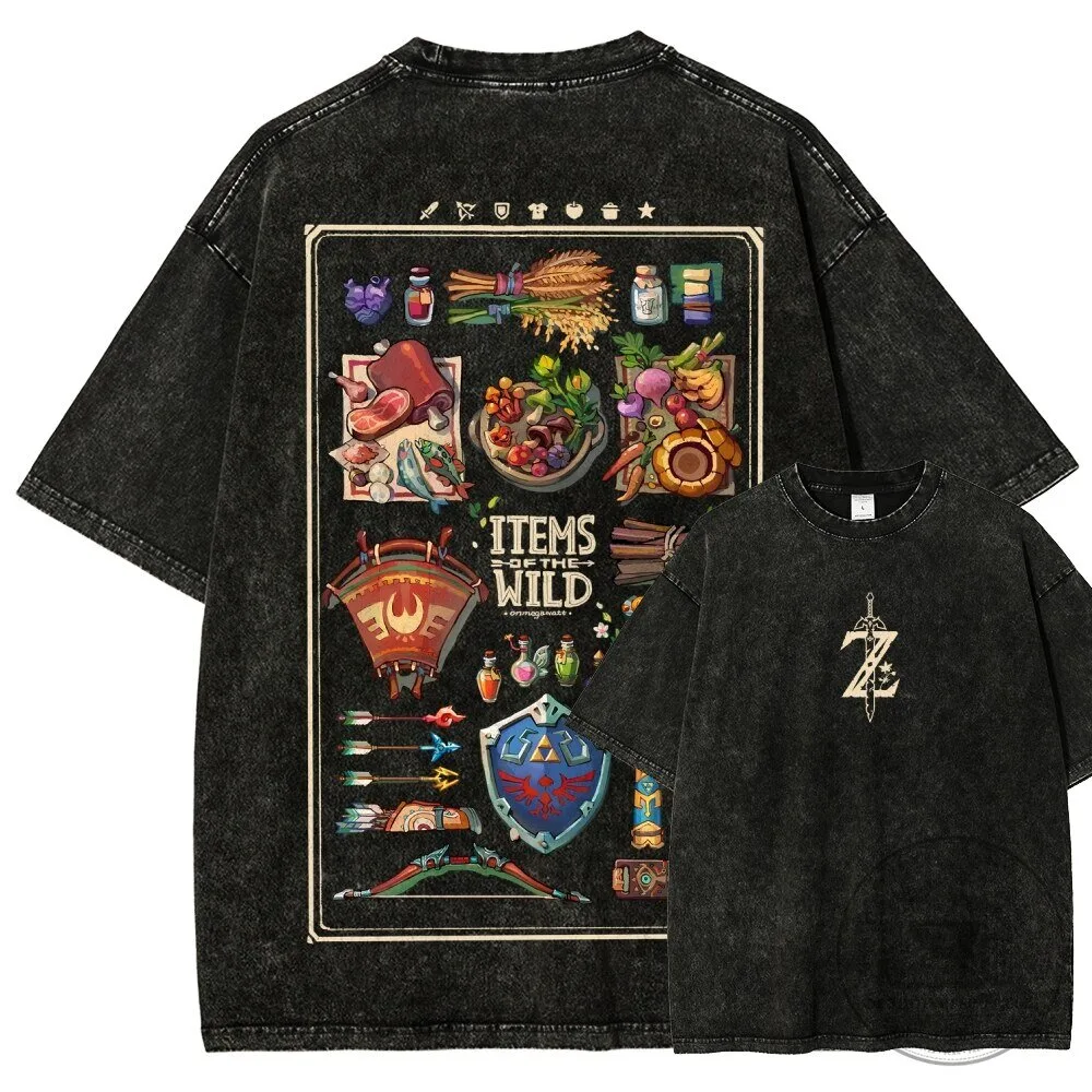The Legend of Zelda Breath of the Wild Items Washed T-Shirt 22 The Legend of Zelda Breath of the Wild Items Washed T-Shirt
