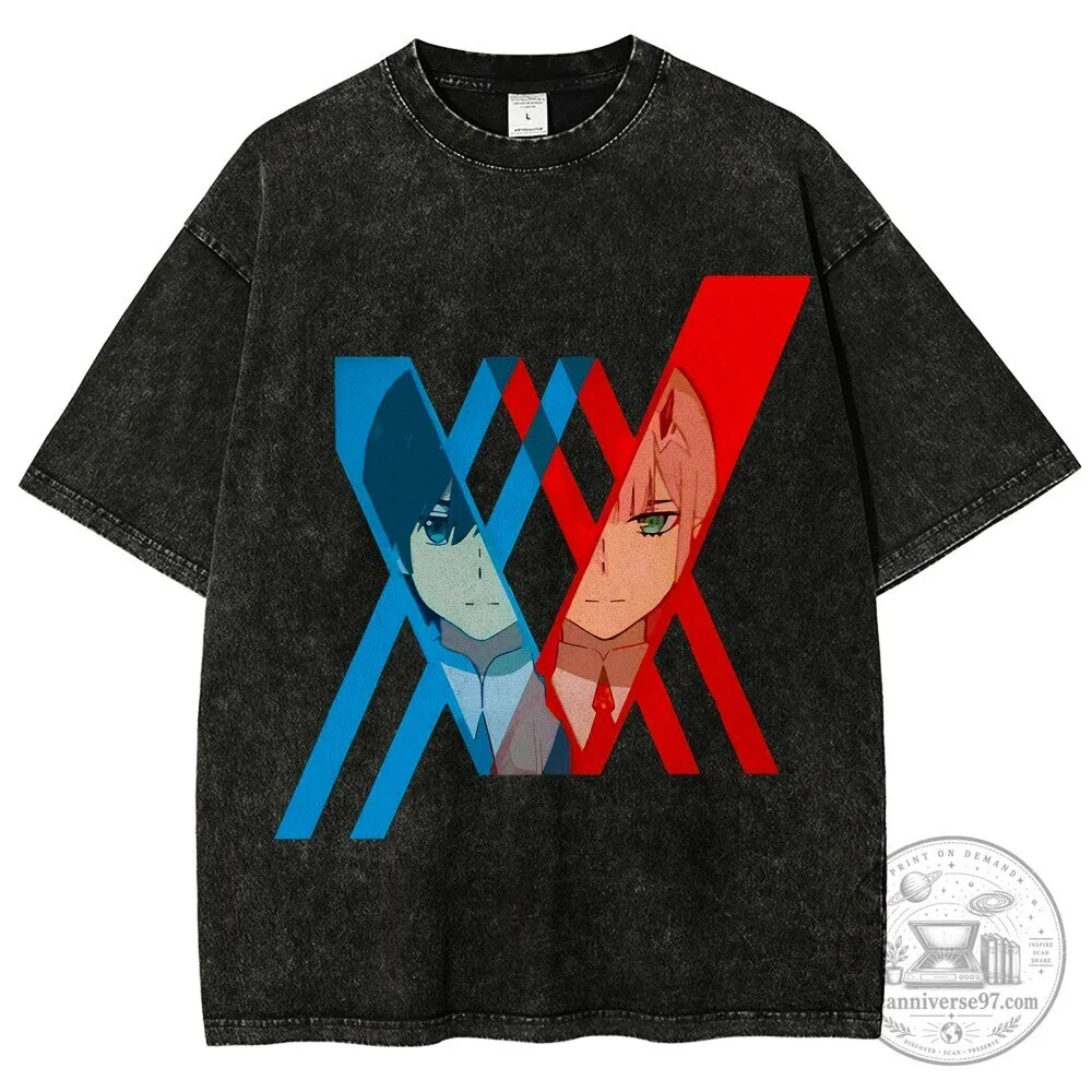 Darling in the Franxx Hiro and Zero Two Anime Washed T-Shirt