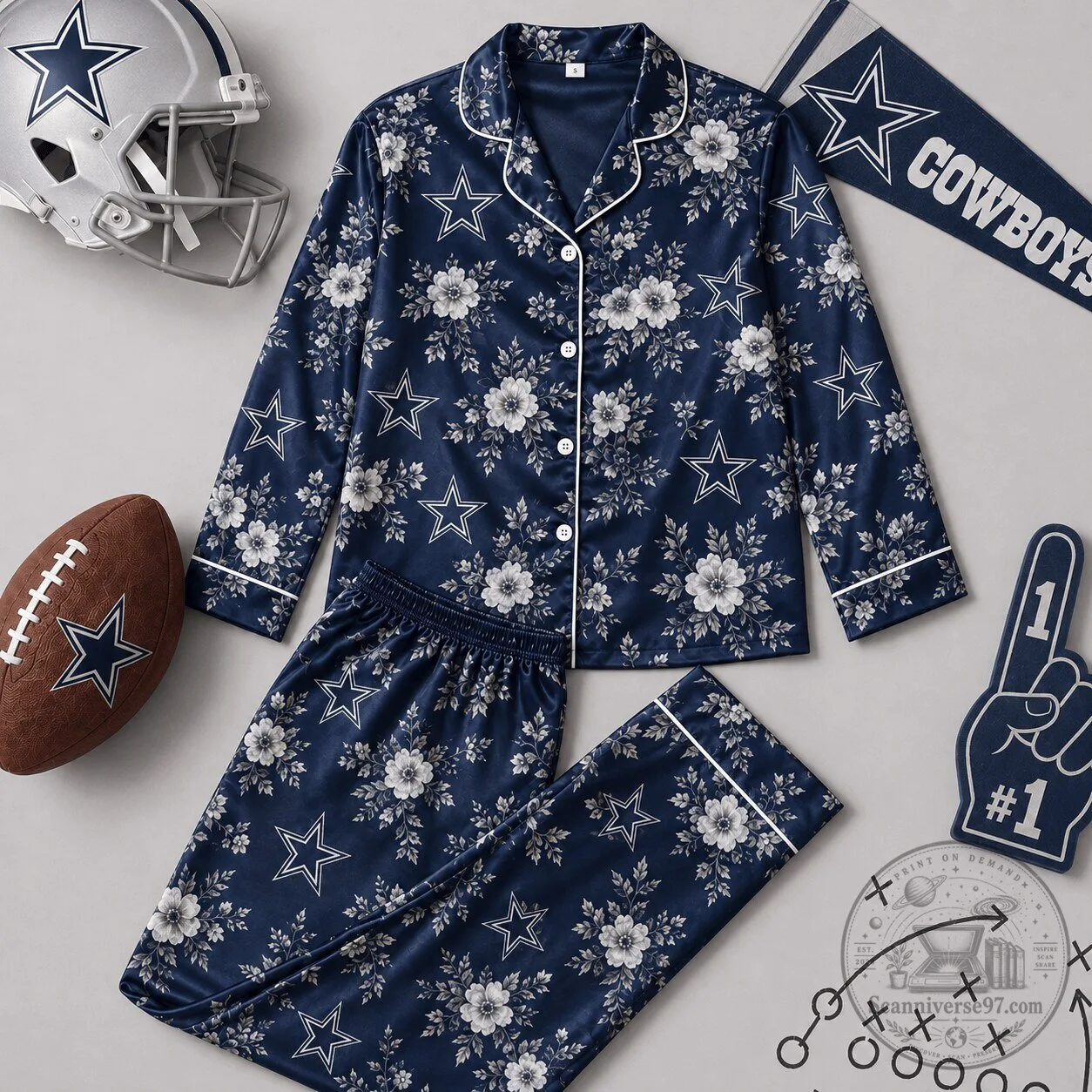 Dallas Cowboys Floral Print Women's Pajamas Set