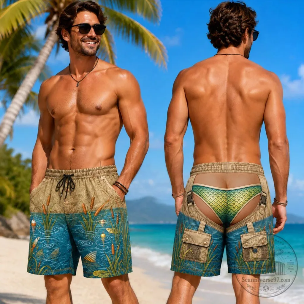 Funny Merman Bikini Bottom Print Beach Shorts for Men Funny Merman Bikini Bottom Print Beach Shorts for Men