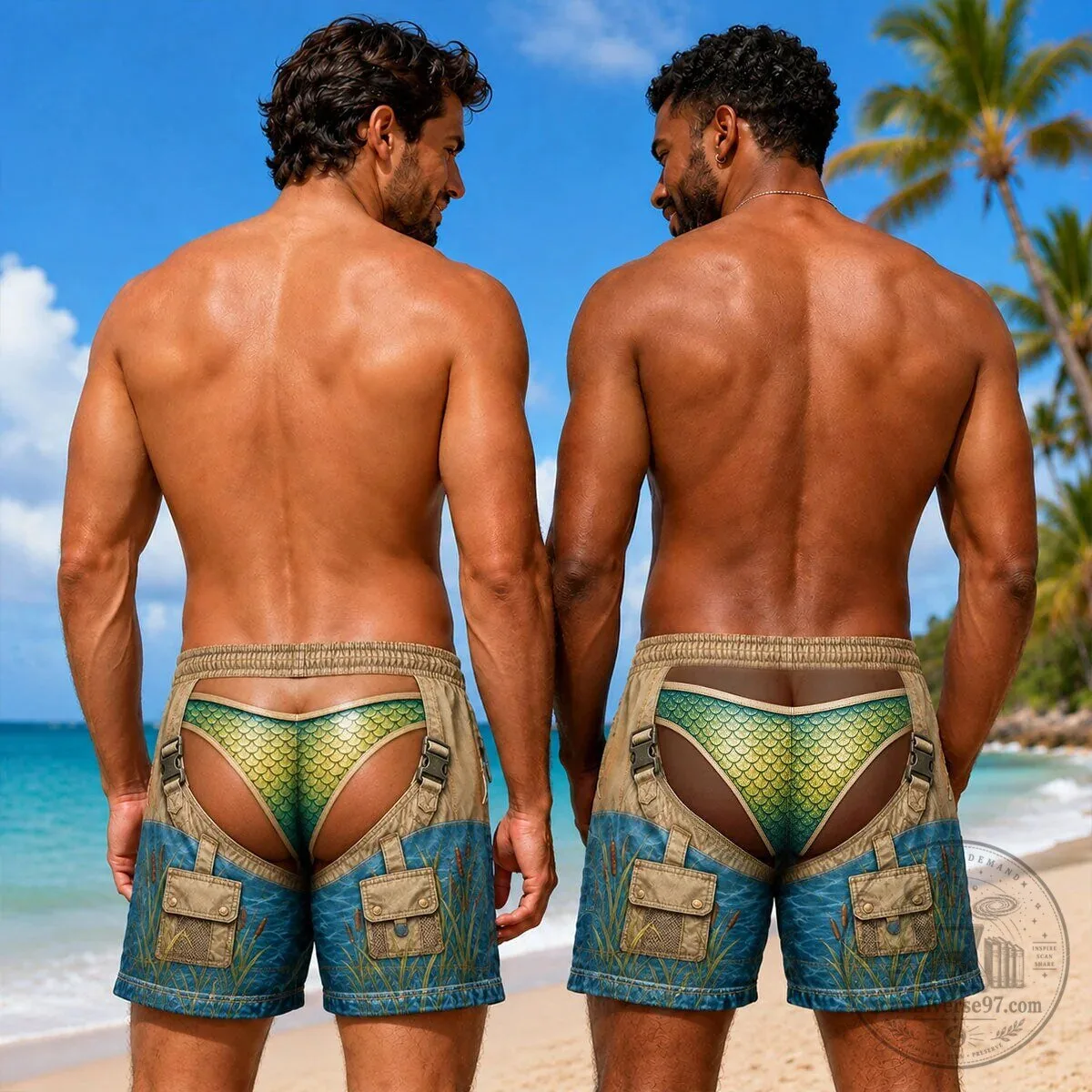Funny Merman Bikini Bottom Print Beach Shorts for Men 7 Funny Merman Bikini Bottom Print Beach Shorts for Men