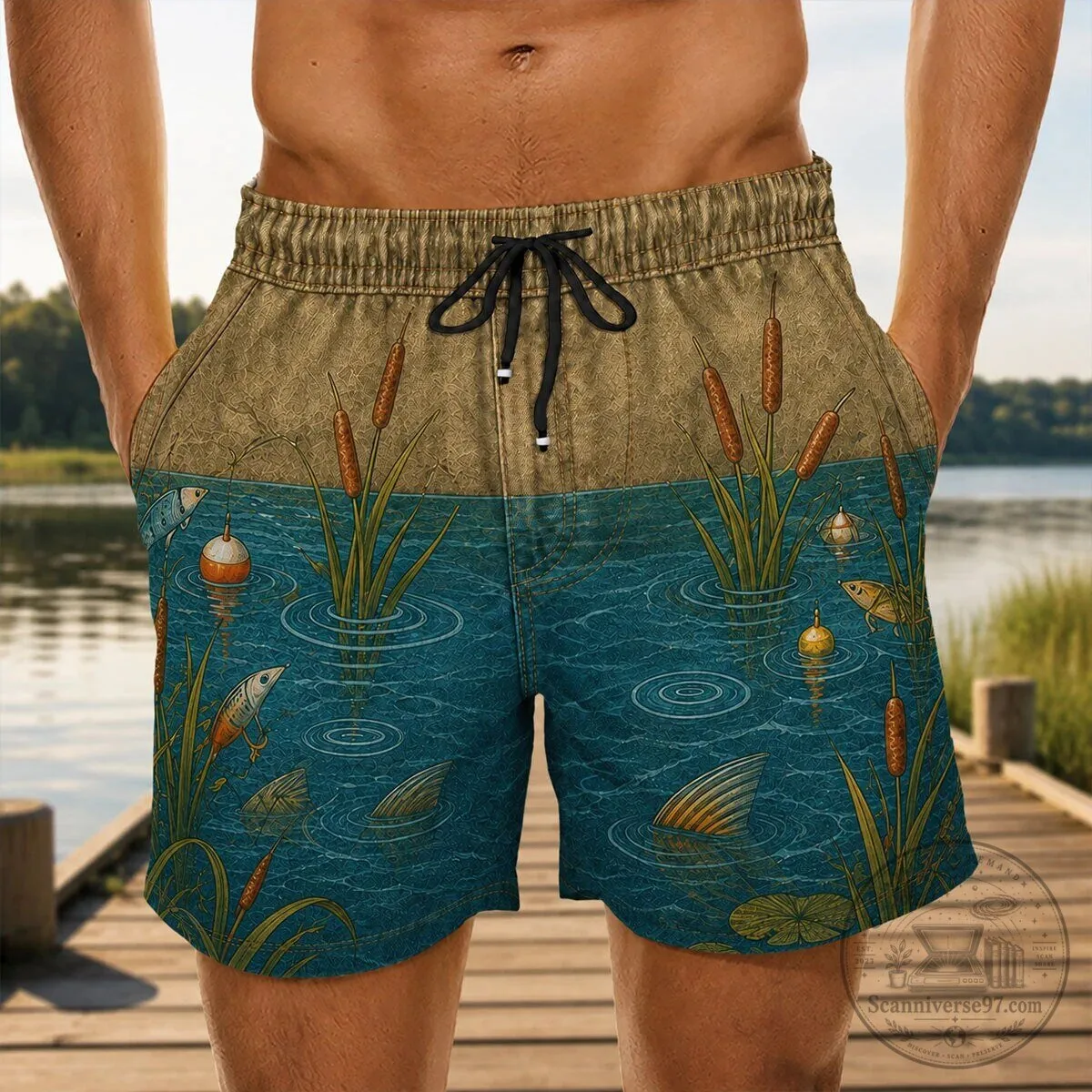 Funny Merman Bikini Bottom Print Beach Shorts for Men 9 Funny Merman Bikini Bottom Print Beach Shorts for Men
