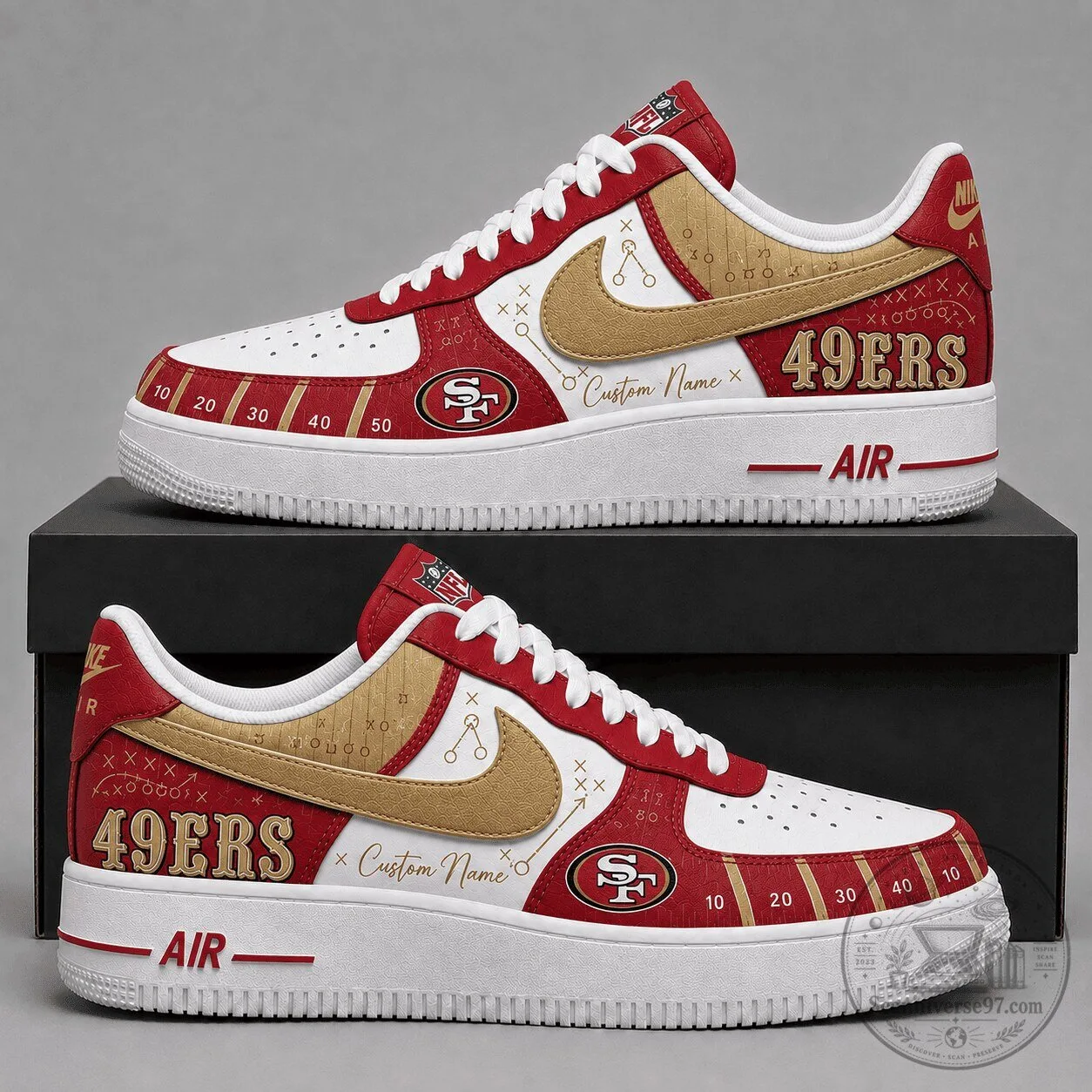 San Francisco 49ers NFL Team Logo Custom Name White Gold Red Shoes