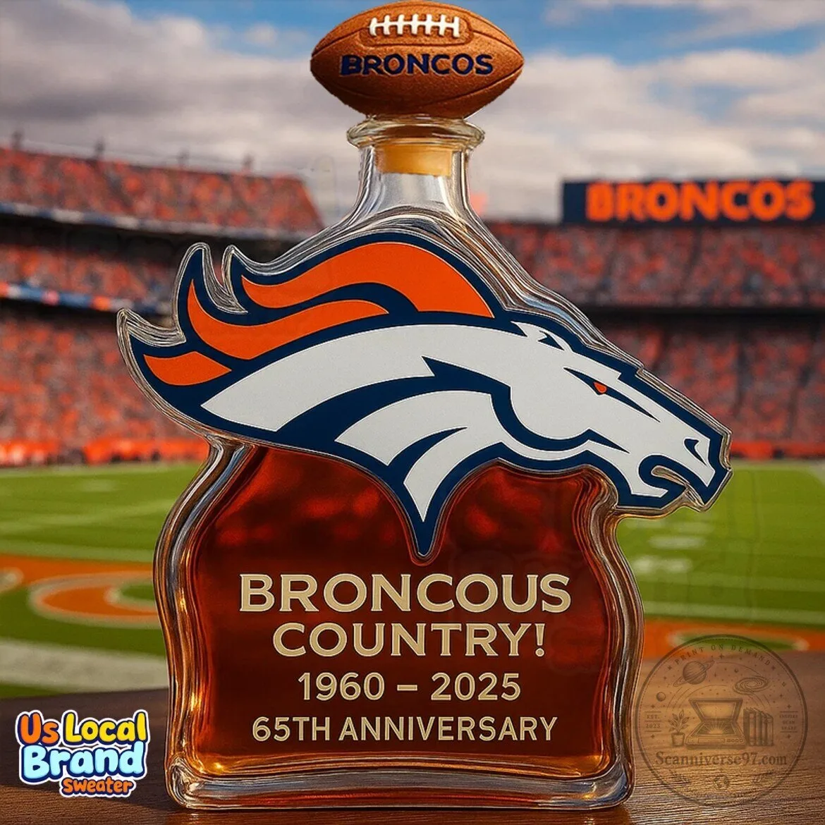 Denver Broncos 65th Anniversary Broncos Country Whiskey Decanter Bottle