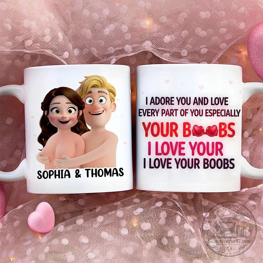 Personalized Sophia and Thomas Couple Mug with Naughty Boobs Quote