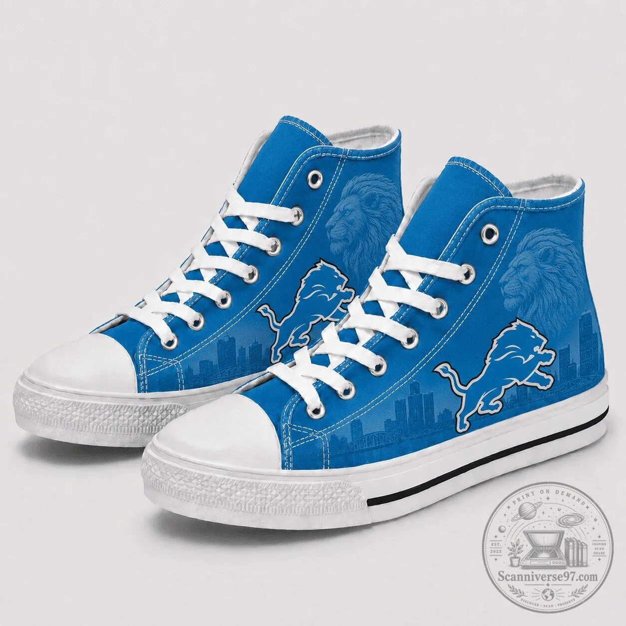 Detroit Lions Football Team High Top Canvas Sneakers