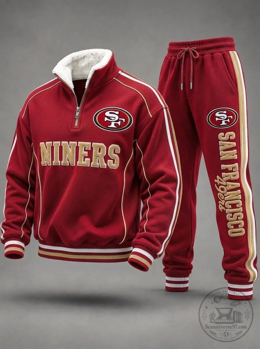 San Francisco 49ers Football Team Quarter-Zip Pullover Sweatshirt and Joggers Tracksuit