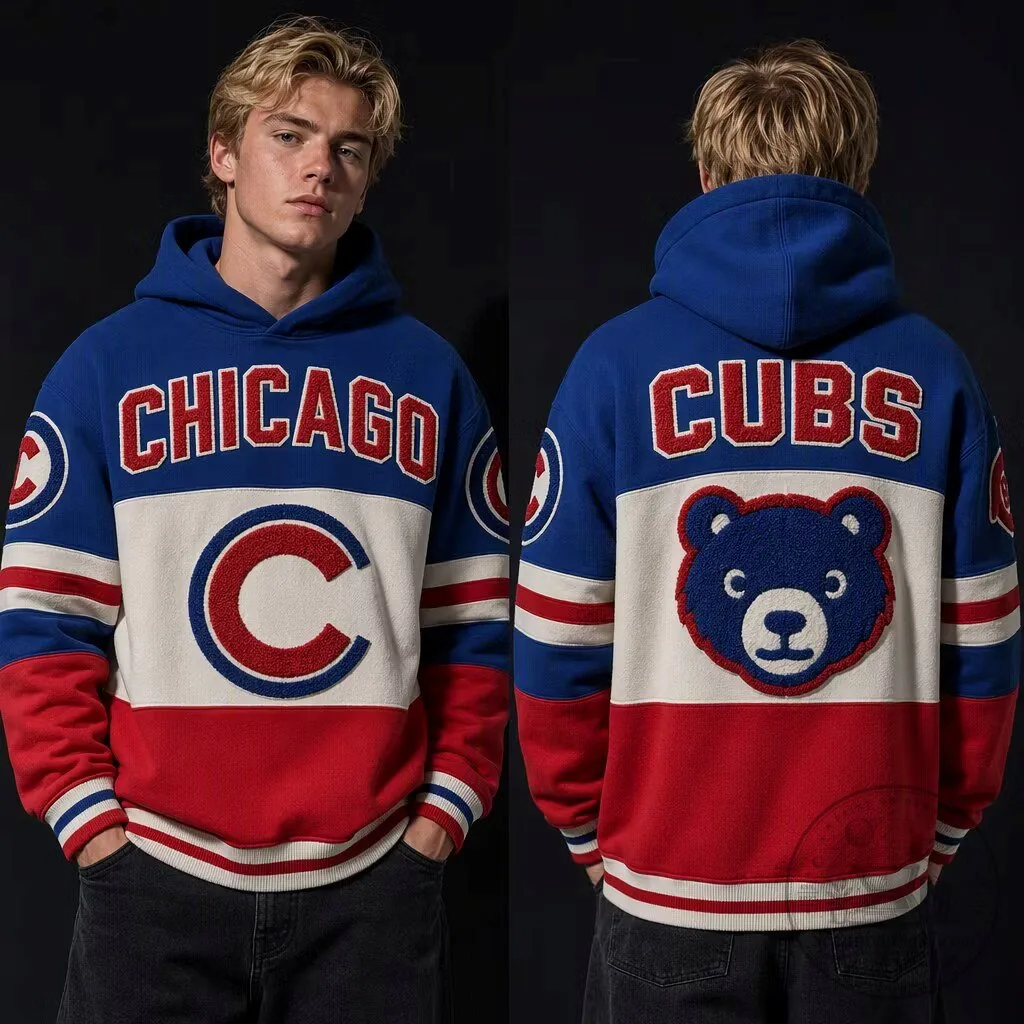 Chicago Cubs Baseball Team Logo Colorblock Men's Hooded Sweatshirt