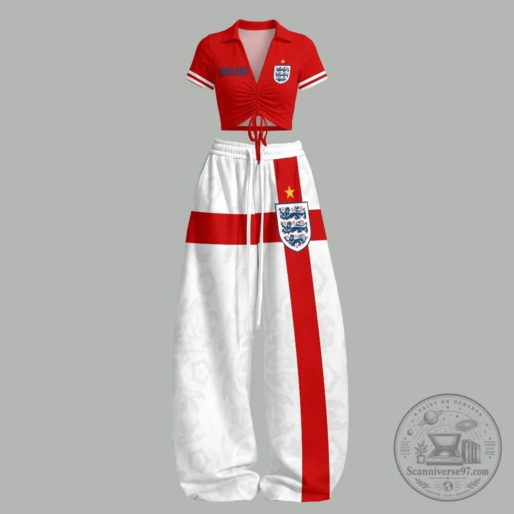 Womens Crop Top and Wide Leg Pants Set of the England National Football Team