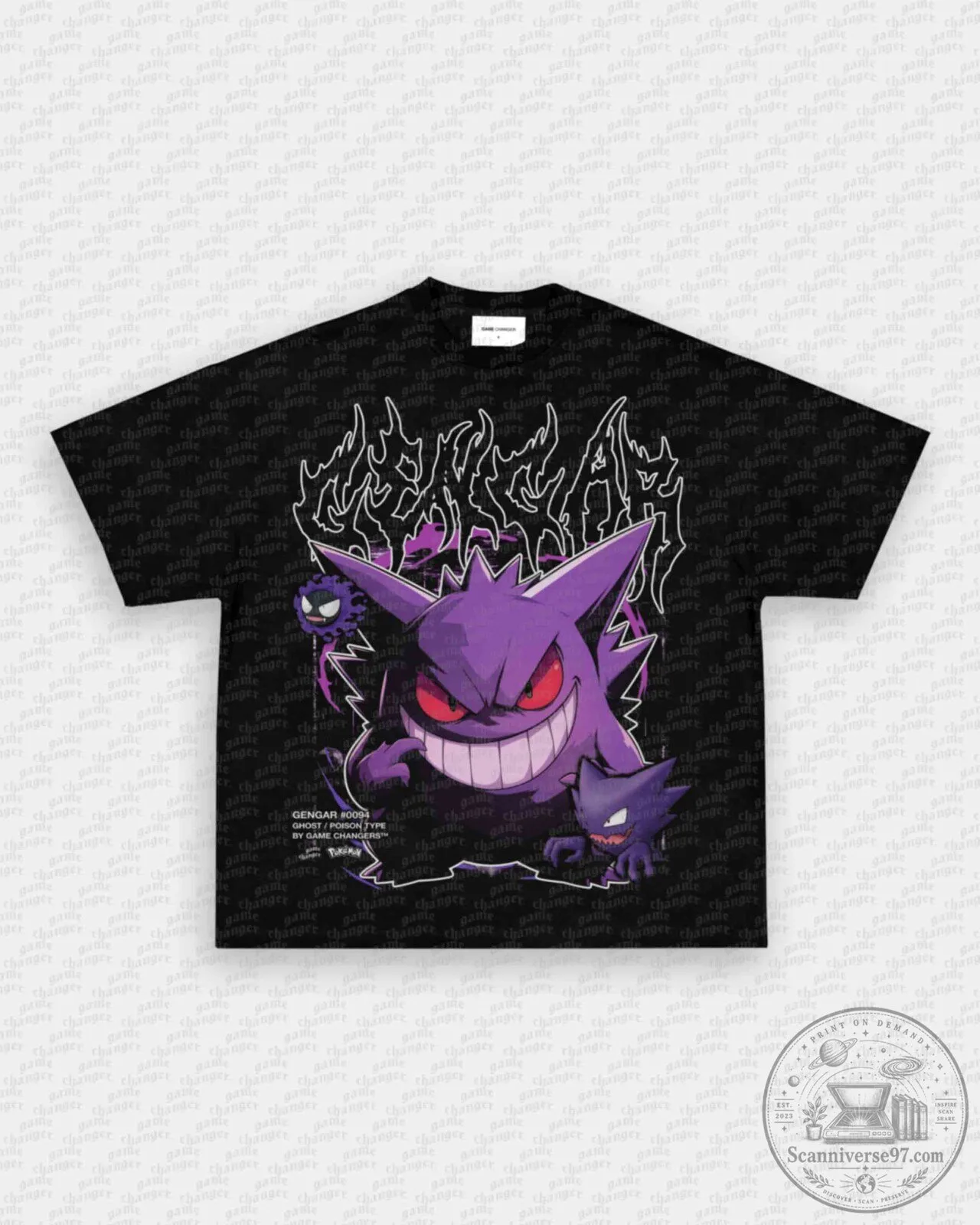 Gengar V2 Pokemon Ghost Poison Type Graphic Print T-Shirt