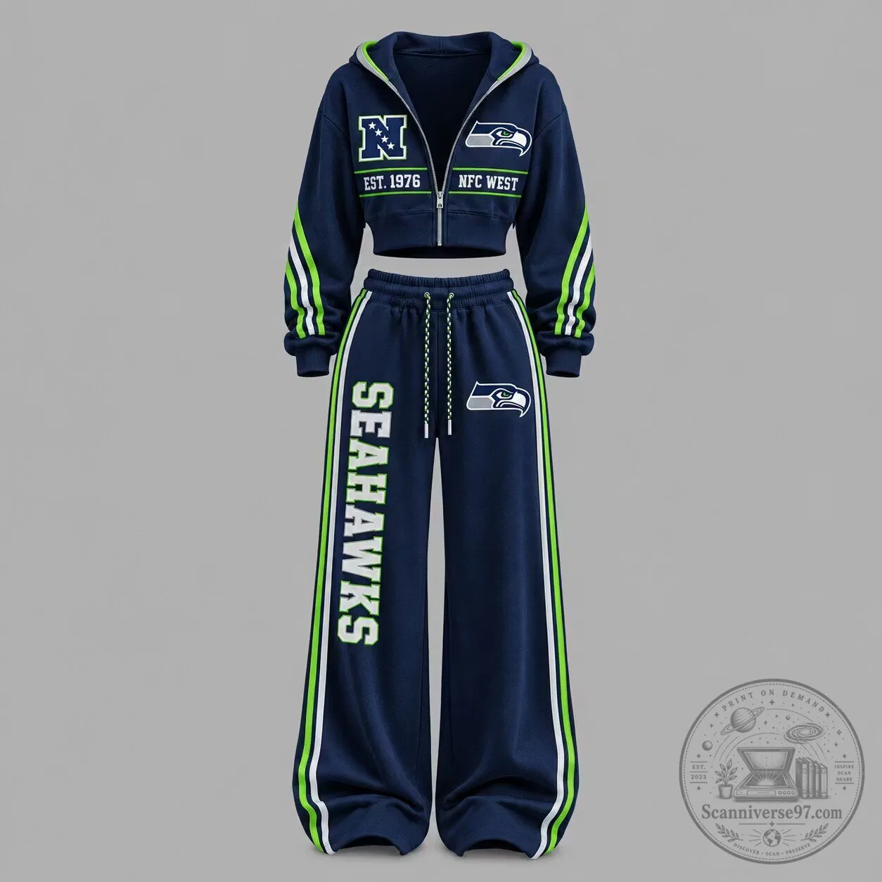 Seattle Seahawks National Football Conference West Cropped Hoodie and Sweatpants Set