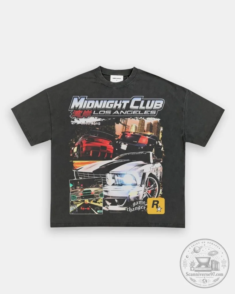 Midnight Club Los Angeles Video Game Racing Cars Graphic T-Shirt 8 Midnight Club Los Angeles Video Game Racing Cars Graphic T-Shirt