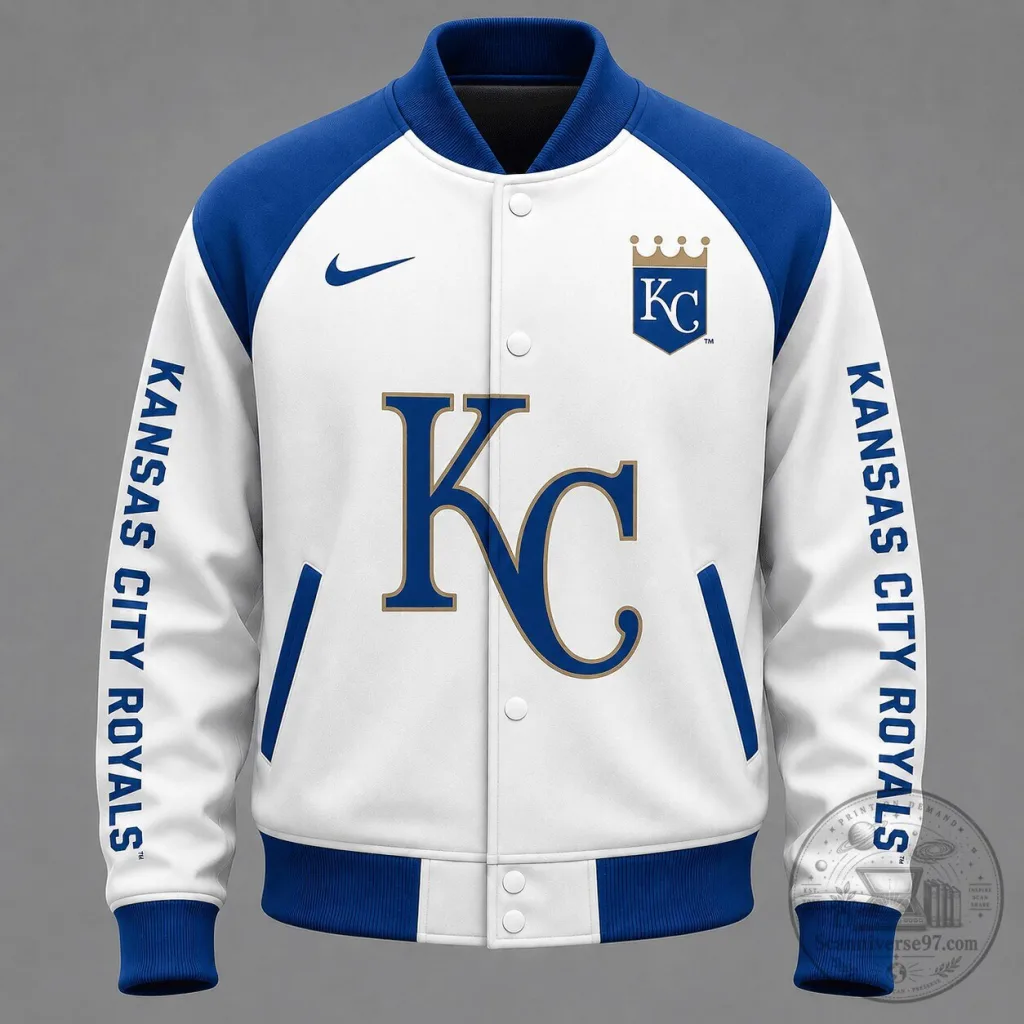 Kansas City Royals Baseball Team White and Blue Varsity Jacket 31 Kansas City Royals Baseball Team White and Blue Varsity Jacket