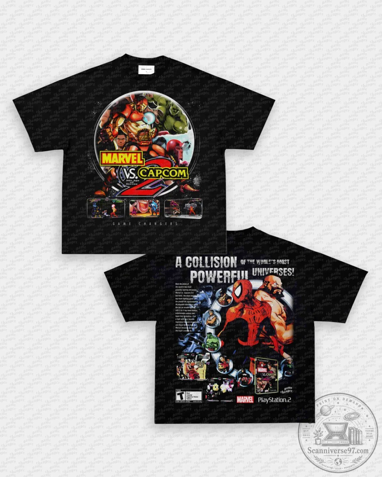 Marvel Versus Capcom 2 Video Game Character Black Graphic T-Shirt