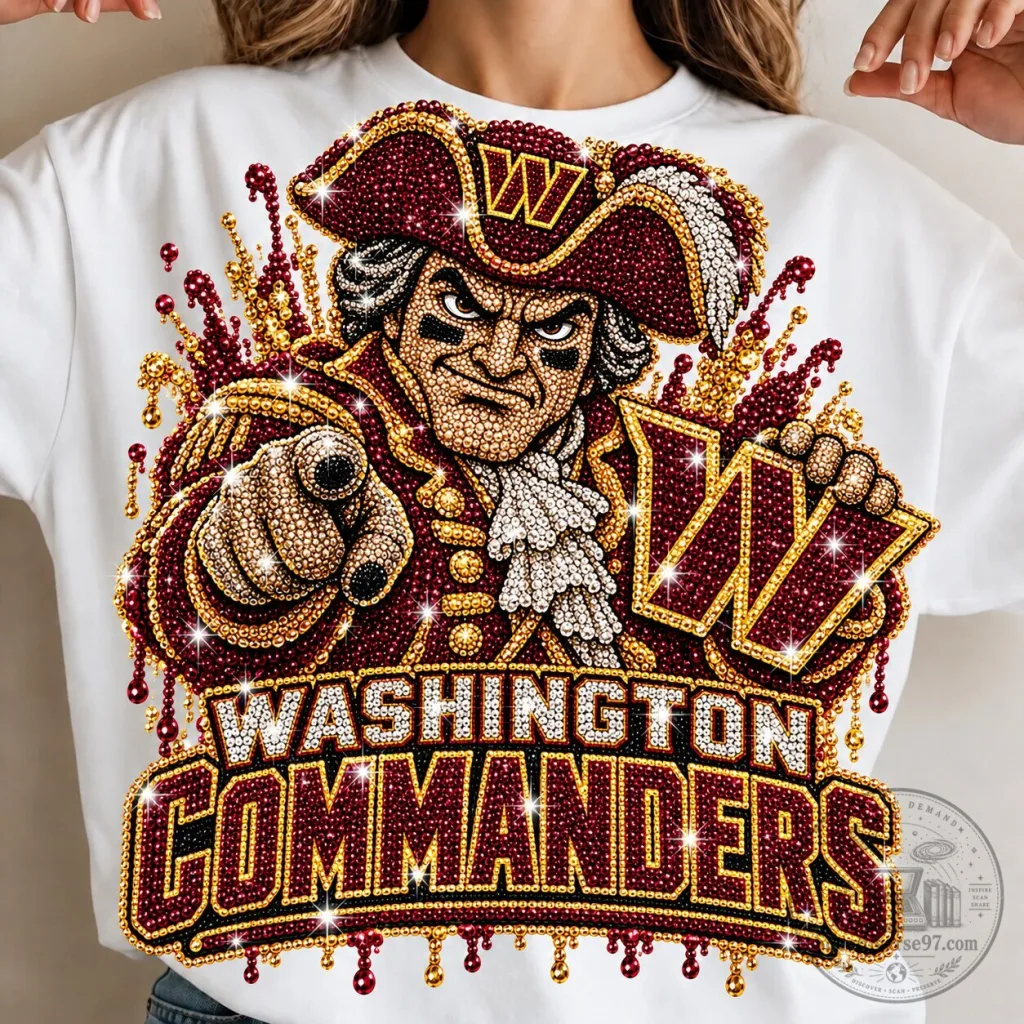 Washington Commanders Football Team Sparkle Mascot T-Shirt 22 Washington Commanders Football Team Sparkle Mascot T-Shirt